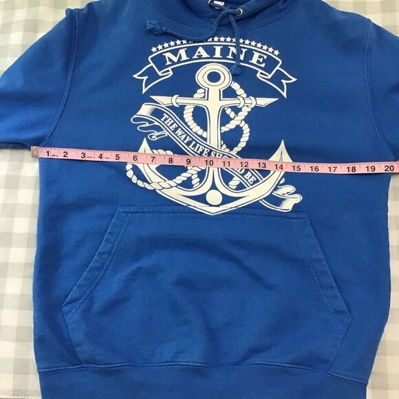 Just hoods BLUE hood sweatshirt nautical print anchor blue white hoodie  Small - Picture 8 of 11